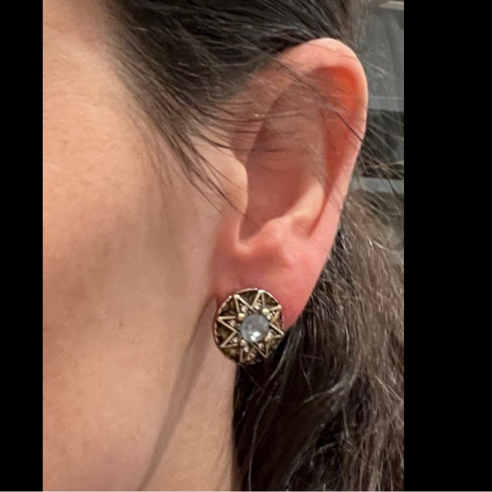 House of Harlow 1960 Gold-Tone Starburst Earrings with Vintage Crystal Stones - Picture 2 of 3